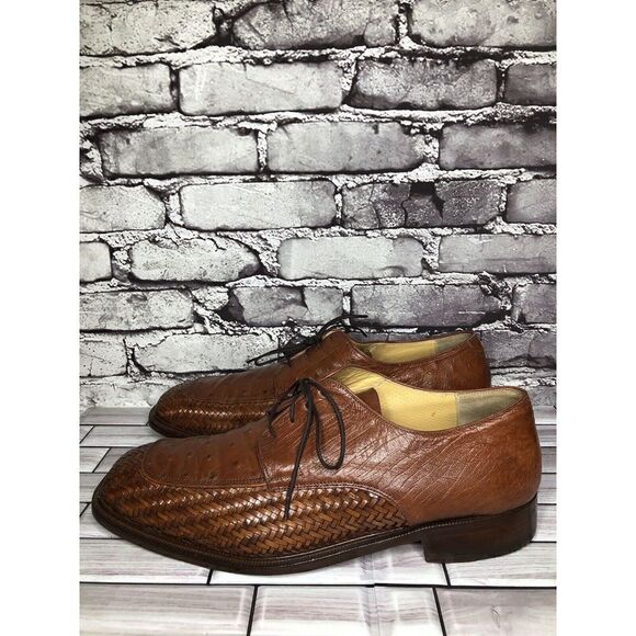 Caporicci Italy Vintage Almond Genuine Ostrich Woven Dress Shoes Men 13M US/46EU main image 4
